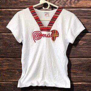 Tops | Peru Boho Women's White T-shirt Tee Peruvian Embroidered